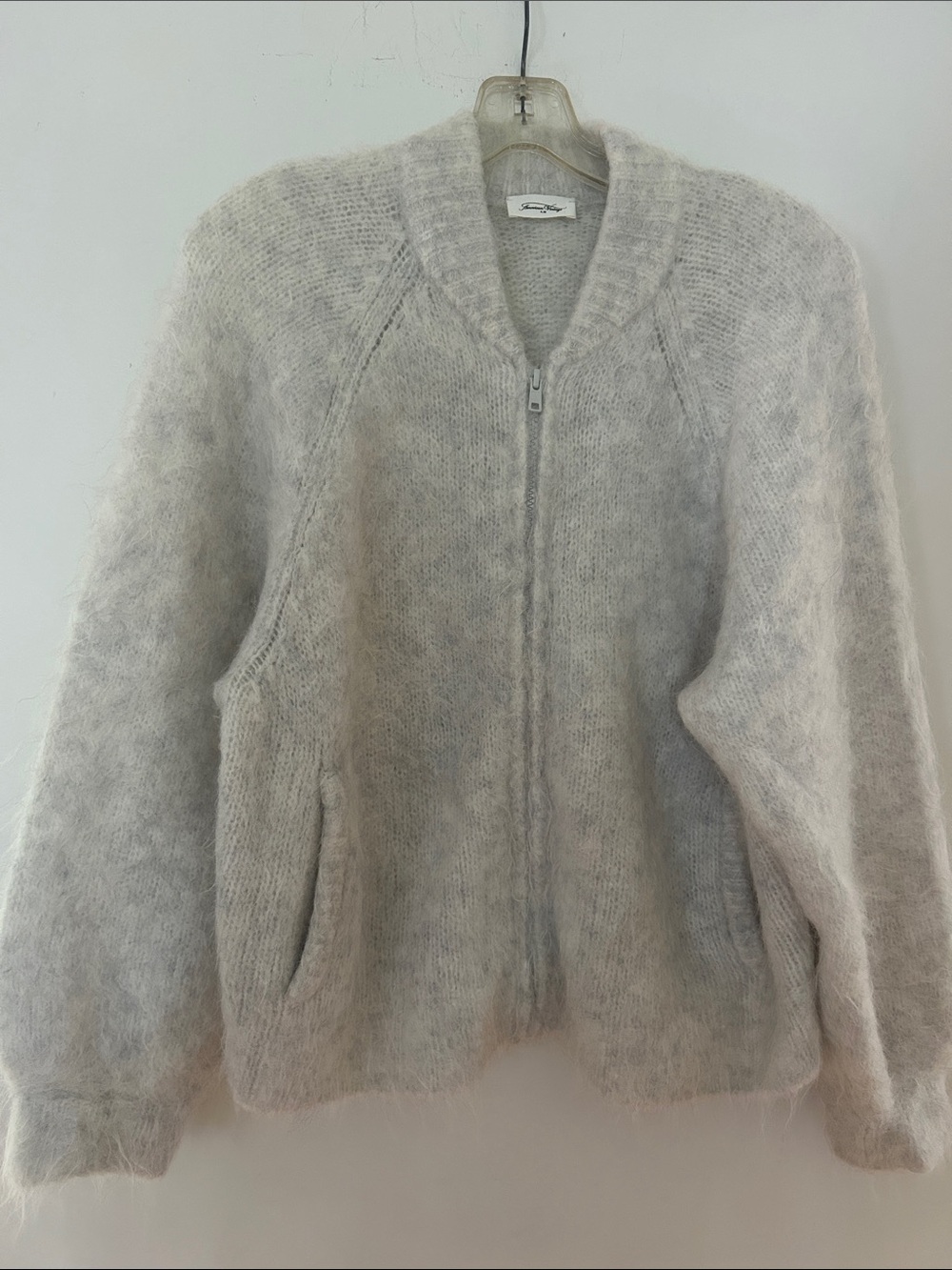 American Vintage Soft Knit Zipper Bomber Sweater - Light Gray